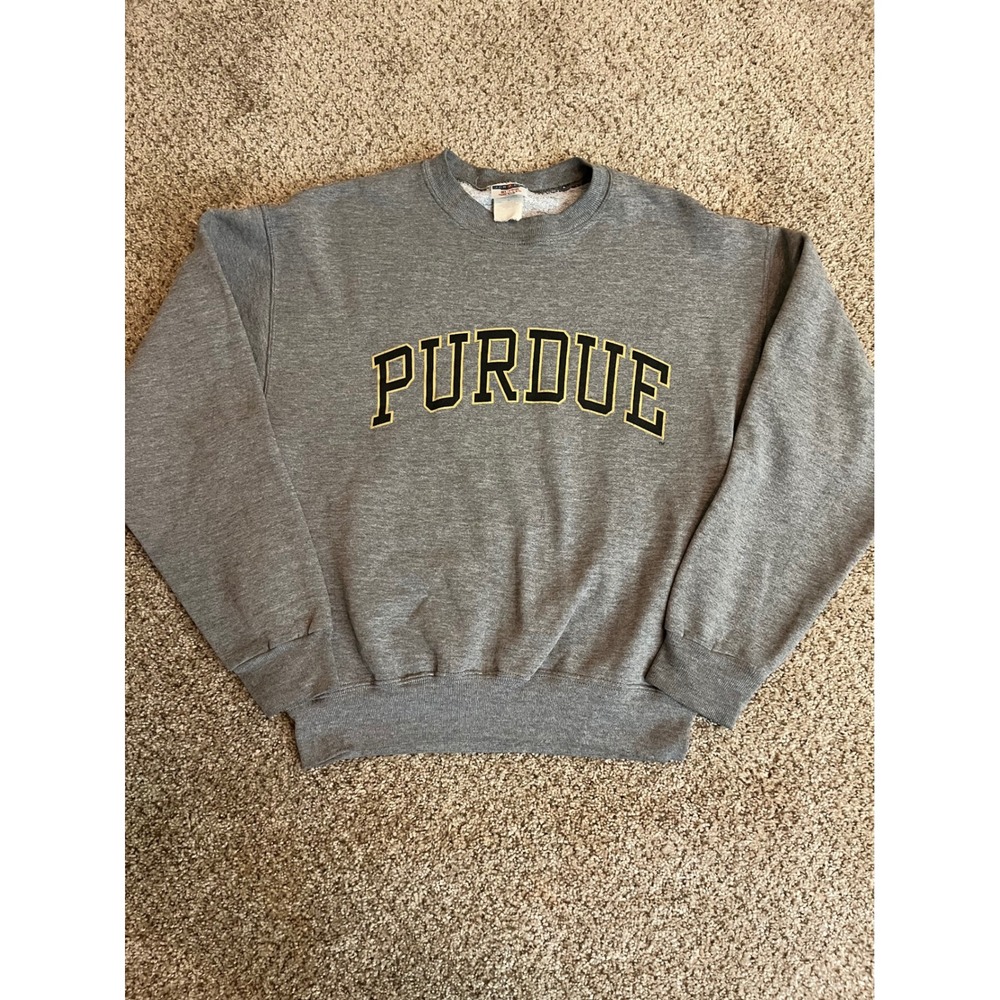 Jerzees Mens Sweatshirt Medium Grey Purdue University Y2K Graphic Pullover